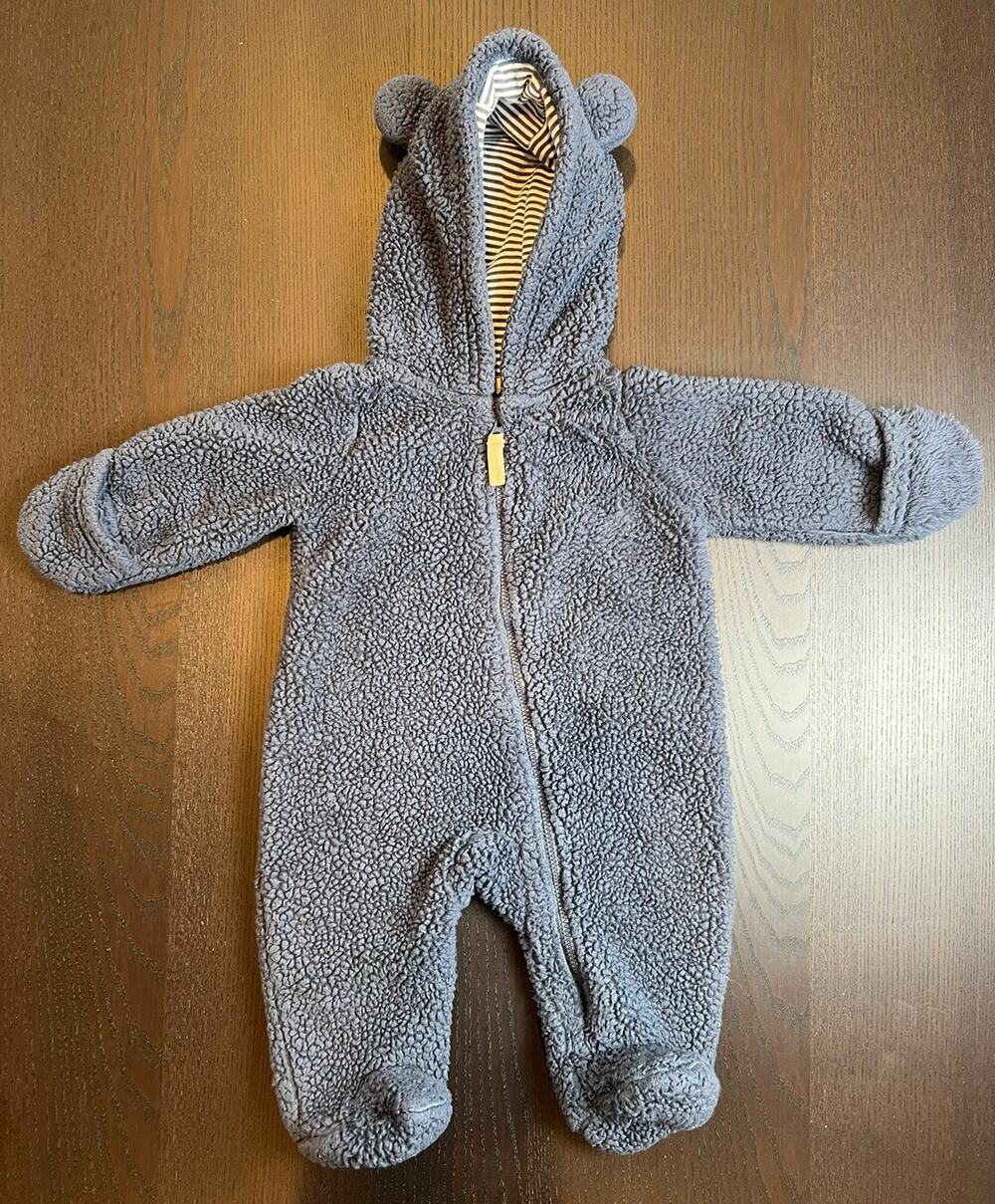 Carter's Baby Boy Navy Blue Teddy Bear Romper unisex 3 Months Sherpa Snowsuit